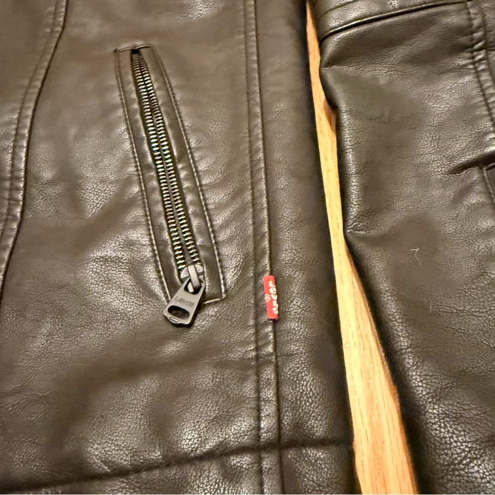 Levi Strauss Biker Leather HoodedJacket Size Small - Picture 7 of 10